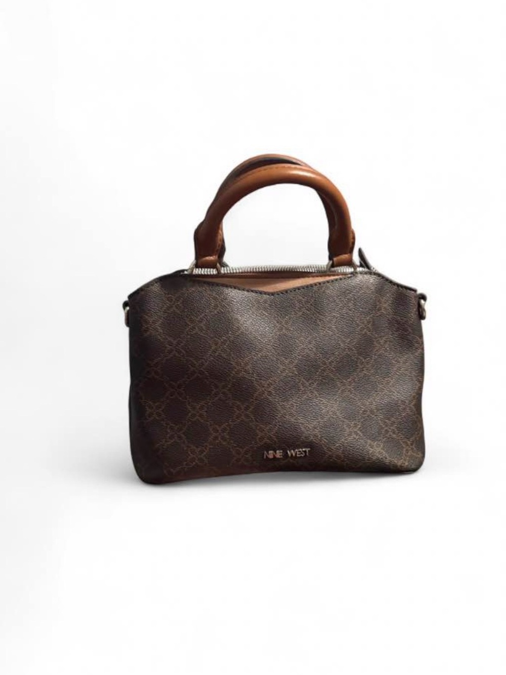 Nine West Brown Monogram Satchel with Tan Handles